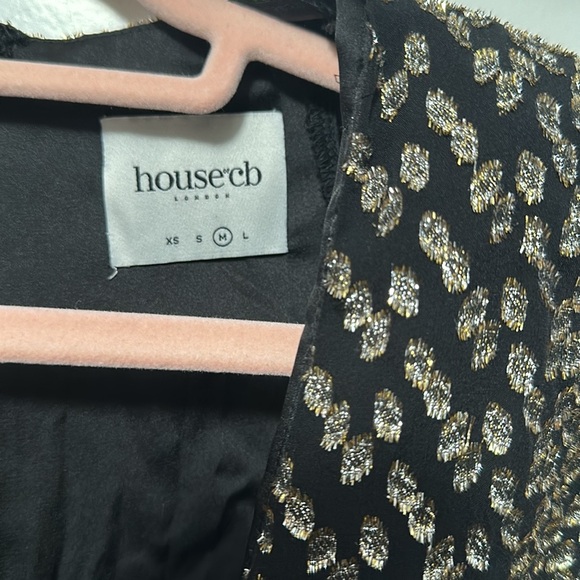 House of CB Medium Metallic Silk Arianna Draped Plunge Mock Wrap Ruched Holiday - Picture 10 of 16